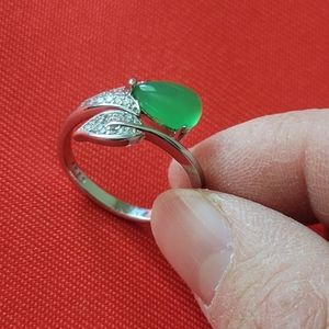 New Silver chalcedony adjustable ring with small Zircon